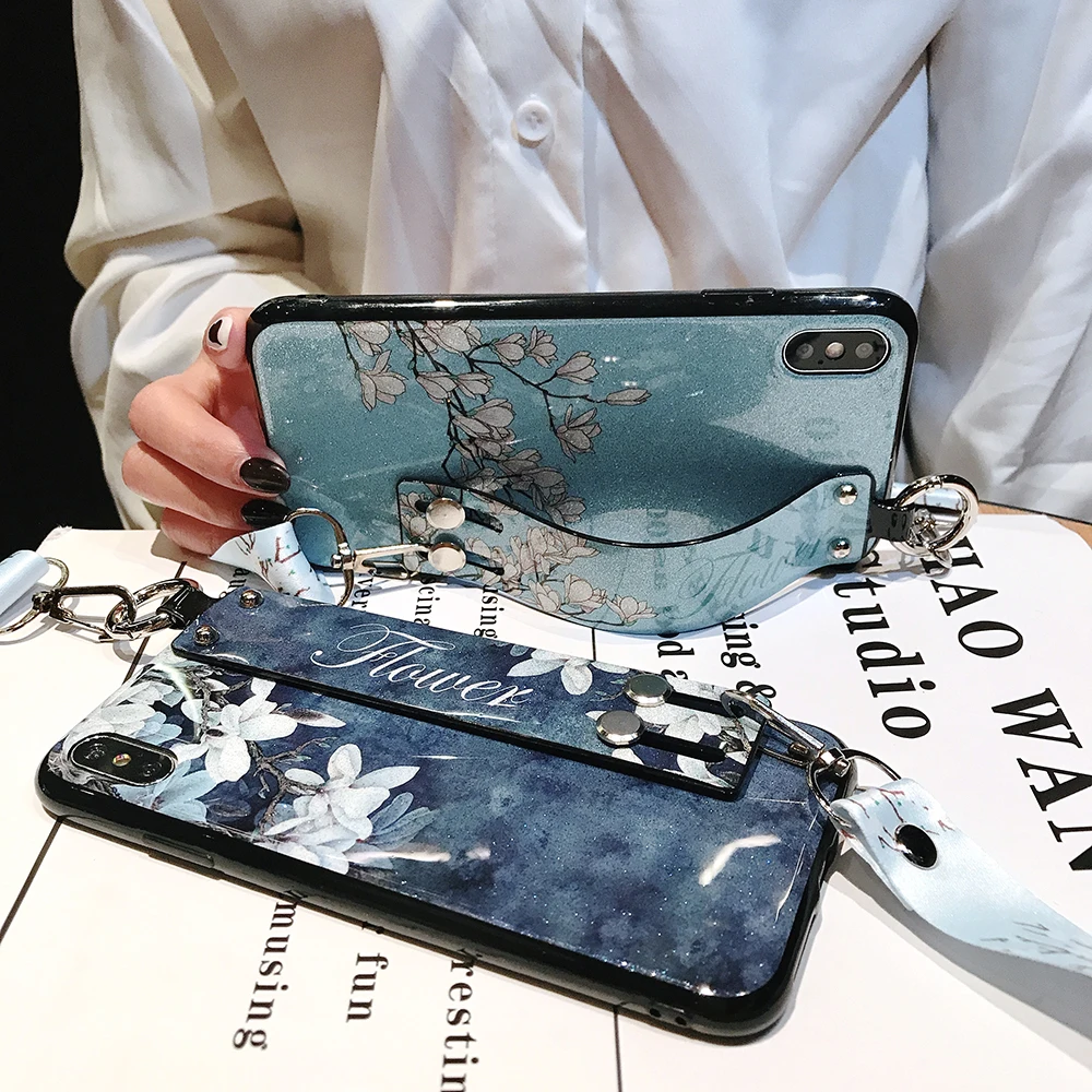 phone holder case for huawei mate 10 20 30 pro 20x 5g 8 9 pro 10 20 lite flower glitter soft tpu neck wrist strap lanyard case free global shipping
