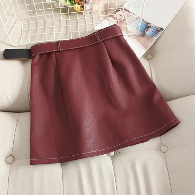 Женская юбка из ПУ кожи с высокой талией и металлическим блеском|Женские юбки| |