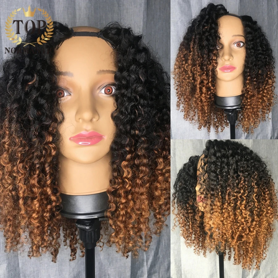 Topnormantic 200% U часть боб парик глубокие вьющиеся человеческие волосы Ombre Цвет