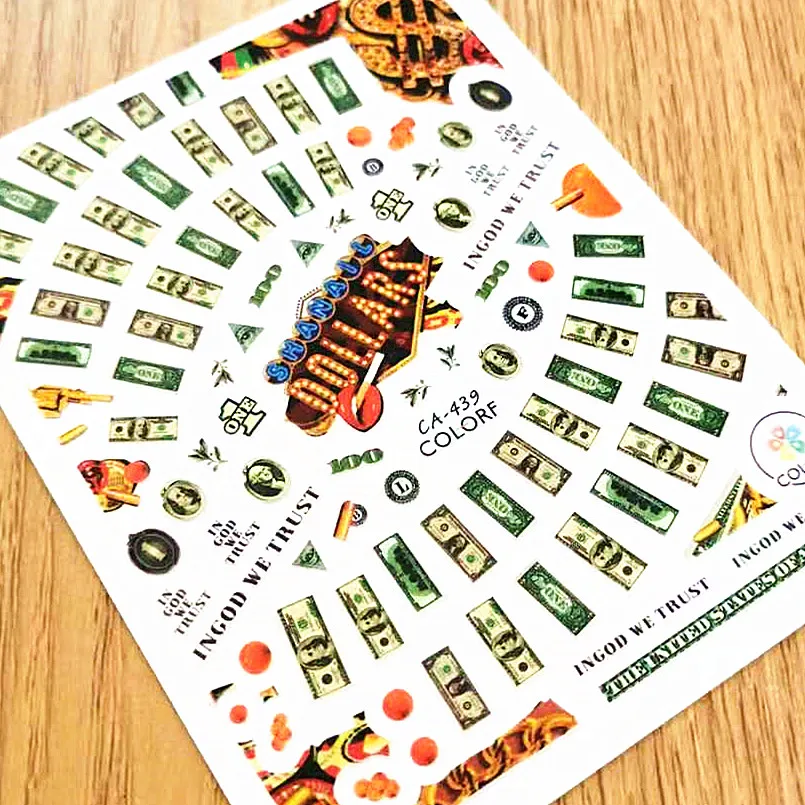 

Newest US Dollar Design Back Glue Self Adhesive Decal Slider DIY Decoration Tips Nail Art Stickers CA439