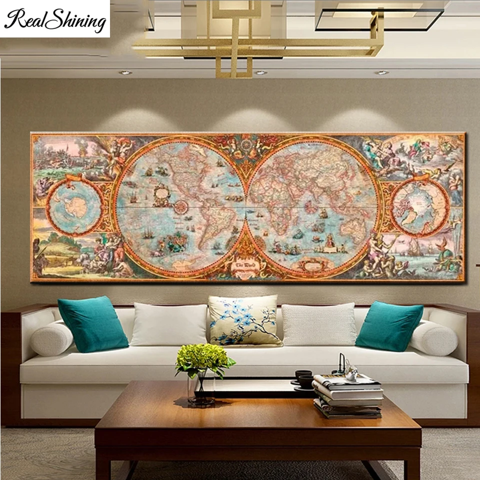 

Алмазная живопись большого размера, картина 5D «сделай сам», мозаика, панорама, винтажная старинная карта, вышивка крестиком, квадратная, кру...