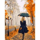 Картина по номерам на холсте с изображением девушки, ходящей в дождевом парке