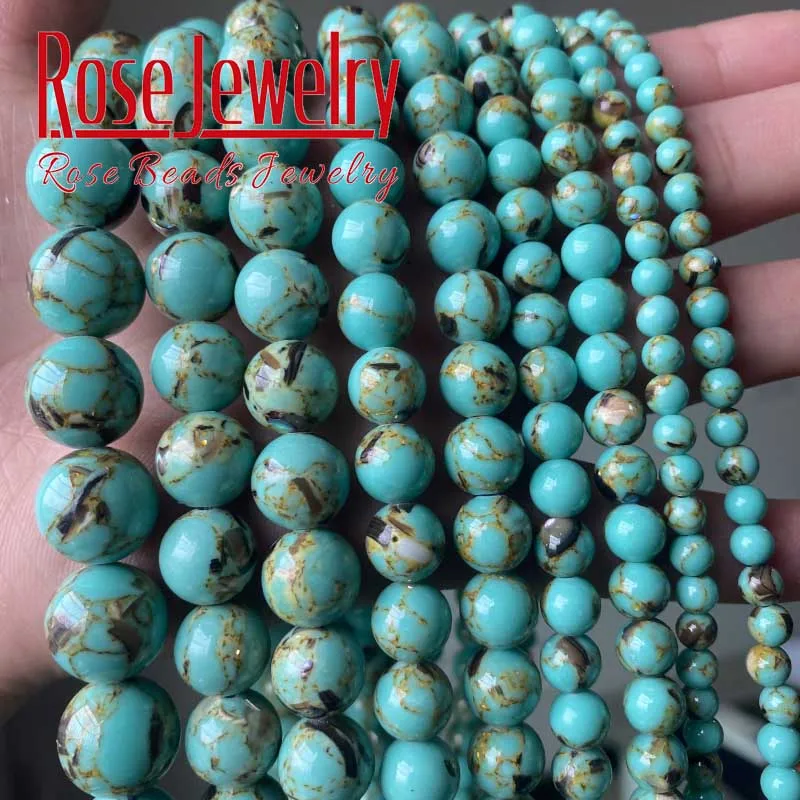

Natural Blue Green Shell Howlite Turquoises Stone Beads Round Loose Beads For Jewelry Making 4 6 8 10 12 mm 15" DIY Bracelets