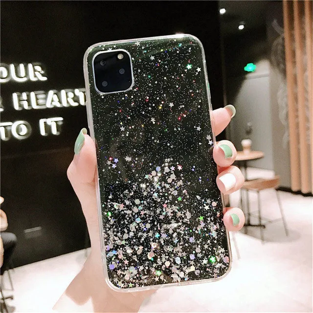 Черный Lovebay блестящий чехол с блестками для iphone 11, 8, 7 Plus, 6, 6 S, прозрачный мягкий чехол из ТПУ для iphone 11 Pro, X, XR, XS Max, задняя крышка - Цвет: Черный
