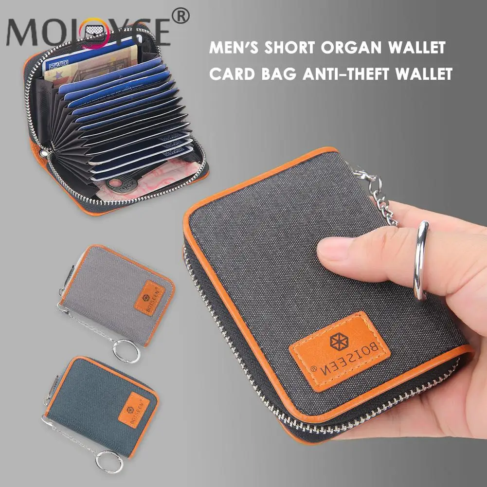 

Men Vintage Patchwork Canvas Organ Mini Wallet Portable Multi Layers Zipper Card Holder Casual Around Anti-theft Short Purse