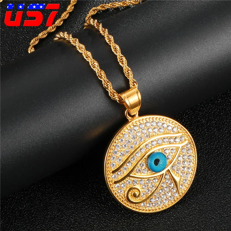 US7 Iced Out Турецкий Дурной глаз из нержавеющей стали микро проложить Полный Стразы