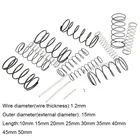 Пружина механическая, 1,2*15*10-50 мм, внешний диаметр 15 мм, 1, 2x15x10-50 мм, 10 шт.
