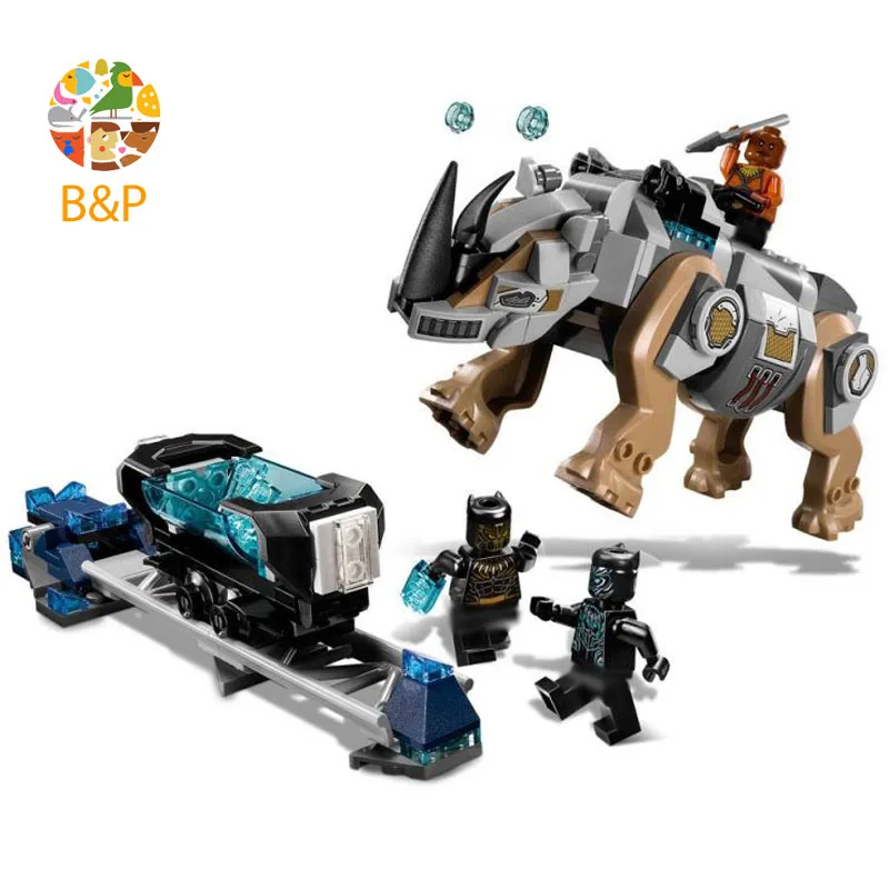 76099 247 шт. серия супер героев Черная пантера носорог по шахте модель строительные