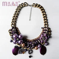 2022 new type restoring ancient ways bronze plated necklace purple pearl crystal big chunky rope chokers clavicle necklaces