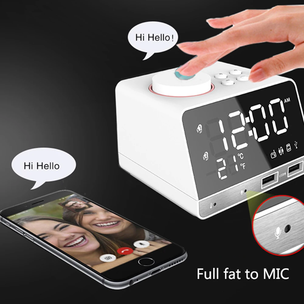

Digital Alarm Clock with BT Speaker LED Mirror Alarm Clock With FM Radio Wireless Speaker for Phone Computer Table Desk Clock