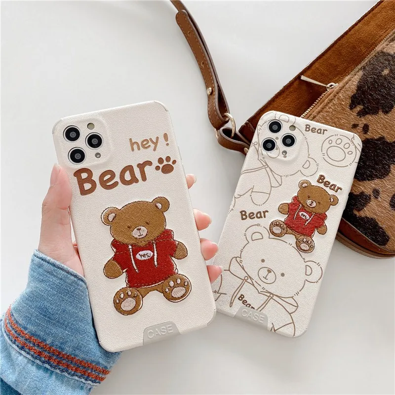 

Fashion Luxury 3d Embroidery Bear Couple's Soft Case For Iphone 11 12 Pro Max Mini 7 8 Plus Xr X Xs Max Se 2 Phone Cover Fundas