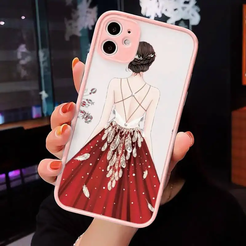 

Fashion cartoon red dress girl Phone Case Matte Transparent for iPhone 7 8 11 12 s mini pro X XS XR MAX Plus cover funda