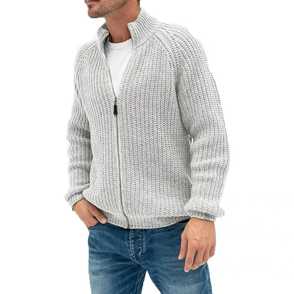 

Mens Sweaters Turtleneck Zip Knitted Cardigan Knitted Long Sleeve Sweater Coat Autumn Winter Stand Collar Solid Color Cardigan