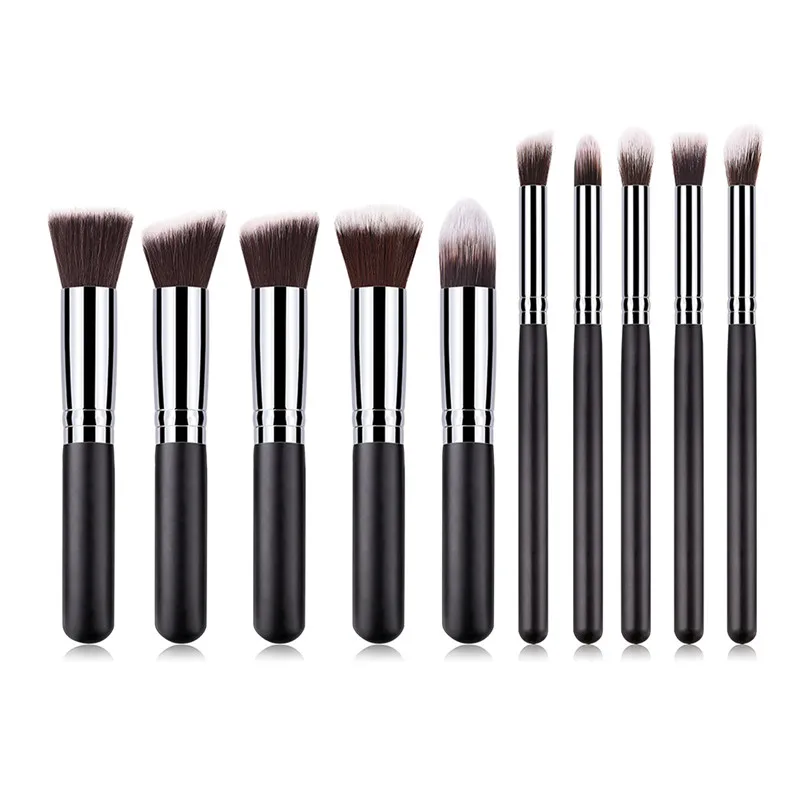 10pcs/Lot Synthetic Kabuki Makeup Brush Set Cosmetics Foundation blending blush makeup tool Powder Eyeshadow Cosmetic | Красота и