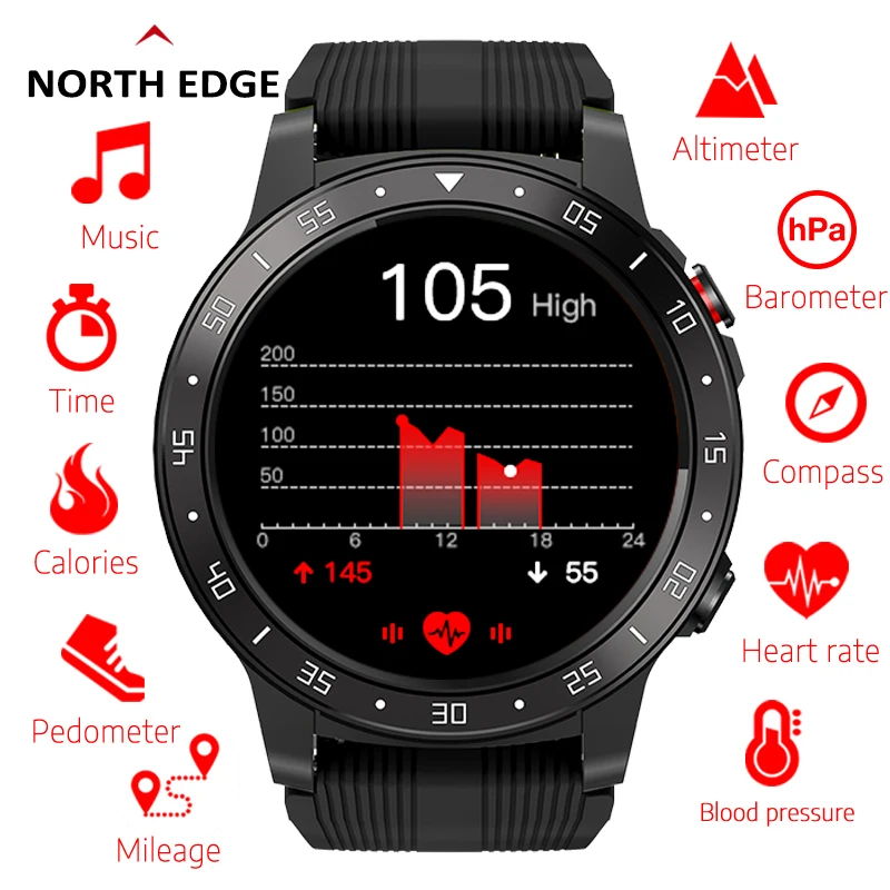 Смарт-часы NORTH EDGE GPS спортивные часы для бега Bluetooth телефона умные