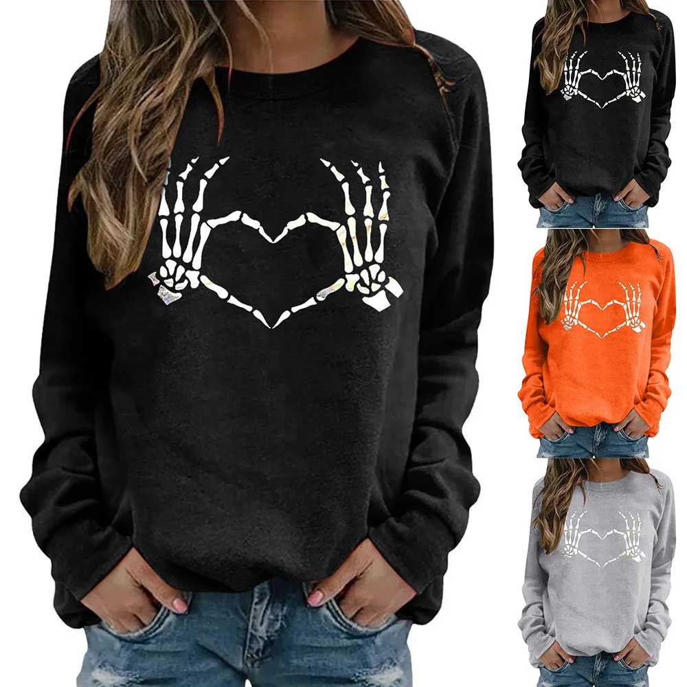 

Halloween Women Skull Printed Pullover Tops Autumn Female Plus Size Shirts