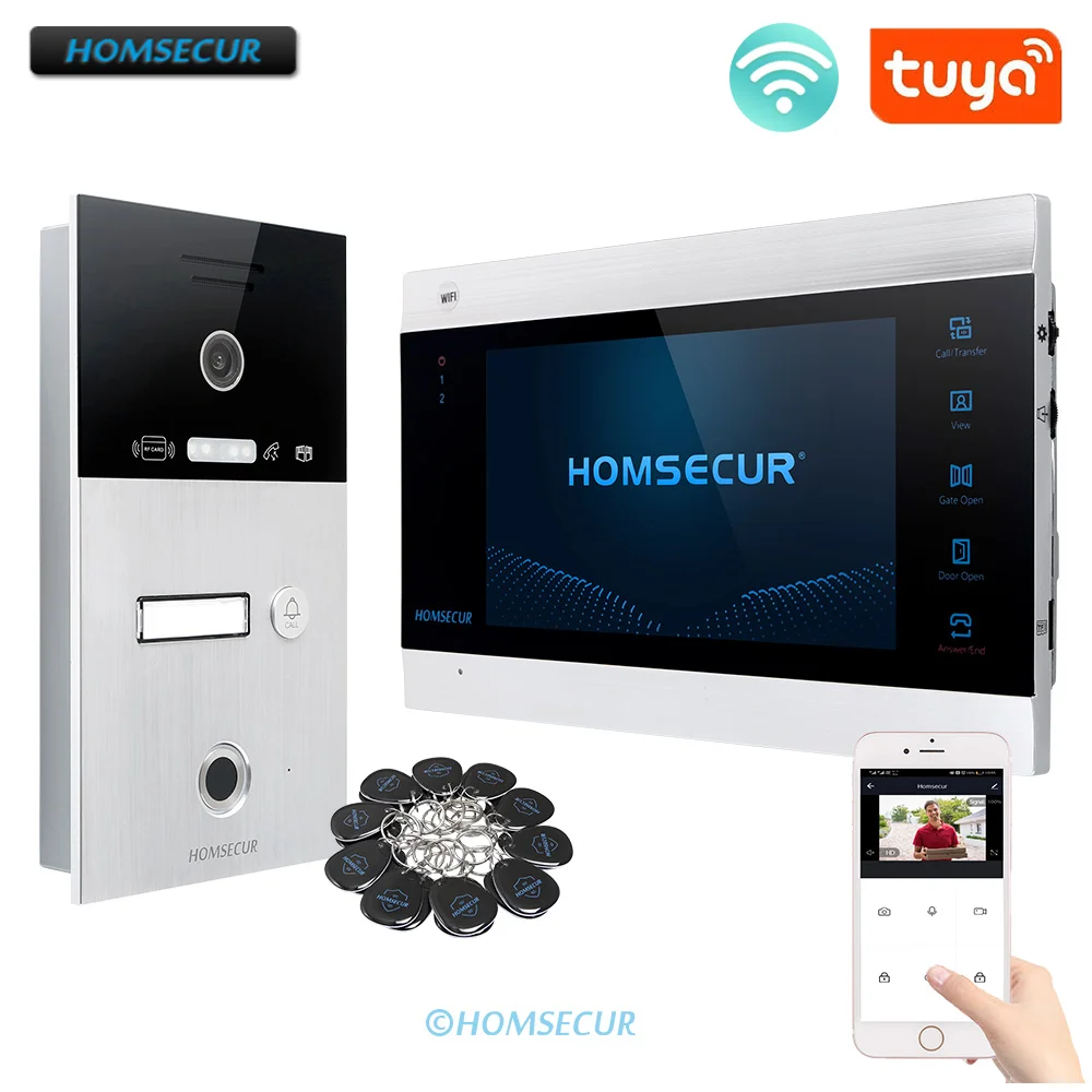 HOMSECUR 7" Wired Tuya WIFI Video Door Phone Intercom System 1.3MP IC Card Fingerprint Access For Apartment Villa Remote Unlock