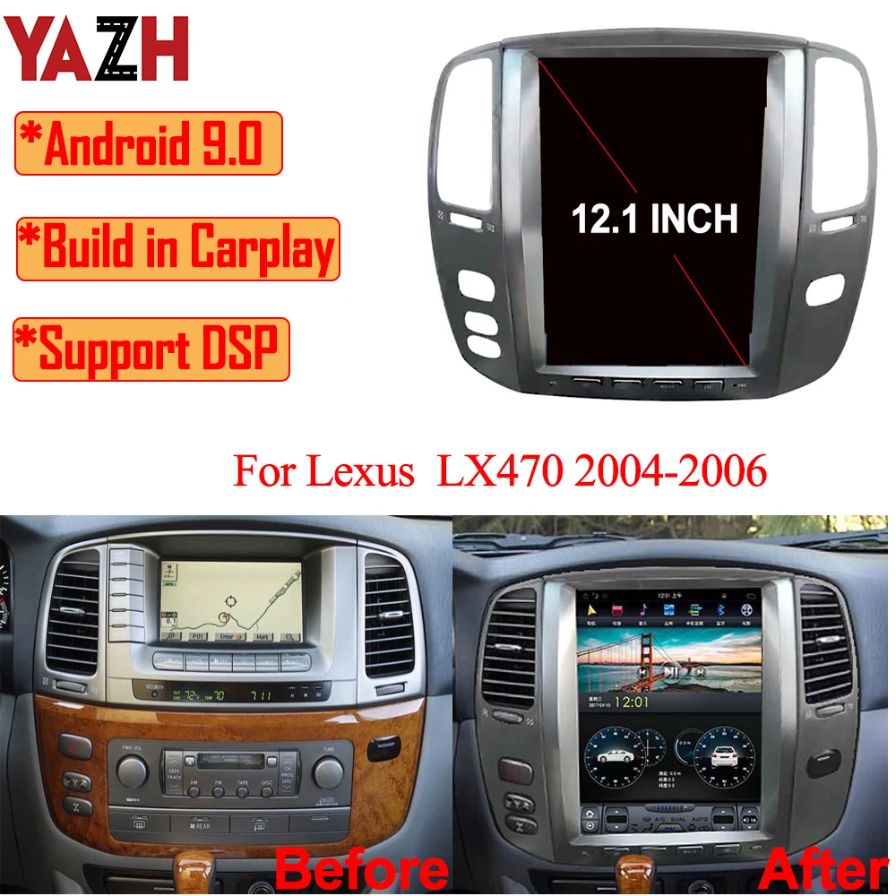 Автомагнитола для Lexus LX470 4 + 64 ГБ Android GPS 2004 2005 2006 с экраном 12 1 дюйма Tesla DSP Carplay