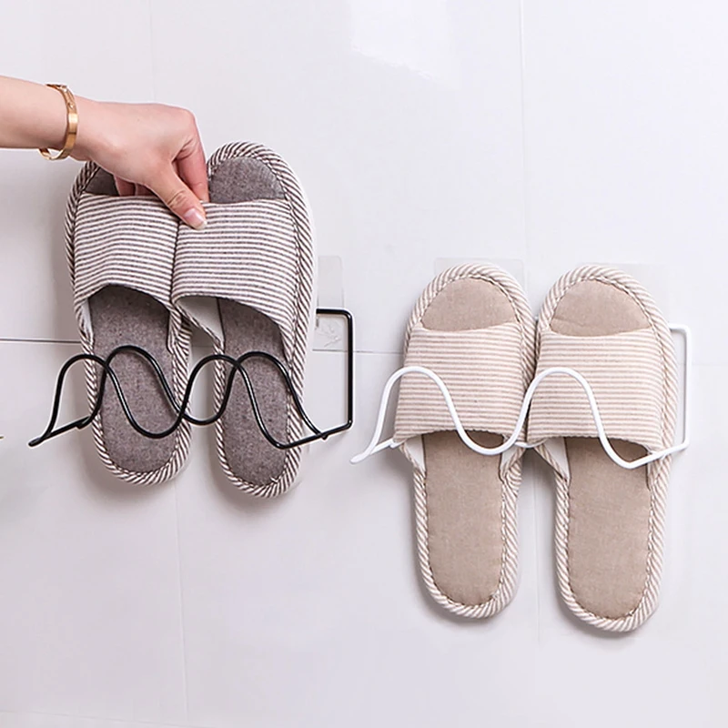 

2 PCS Wall Mount Slippers Hanging Shelf Slipper Storage Organizer Double-Layer Shoes Rack Shoes Holder for Living Room
