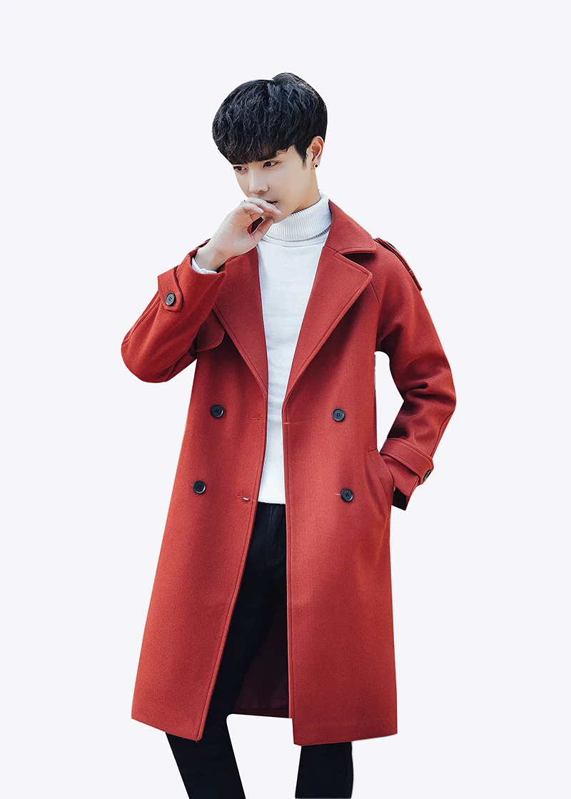 

AUTUMN/WINTER 2020new fashion casual mid-length wool coat Korean edition thickened suiting coat long windbreaker jackets for men