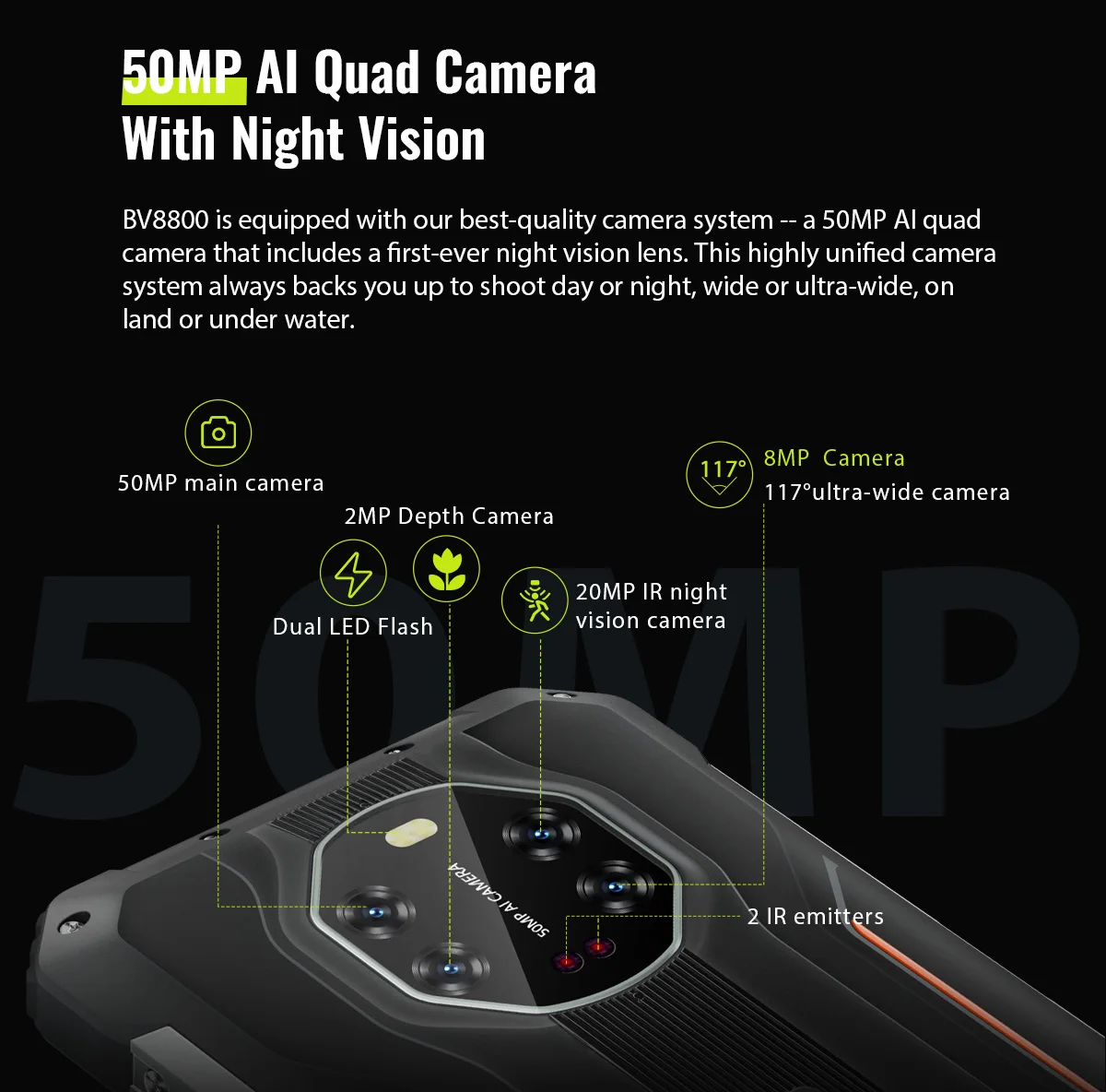 Смартфон Blackview BV8800 защищенный IP68/IP69K 8 + 128 ГБ Helio G96 6 58 дюйма Android 11 NFC 8380 мАч |