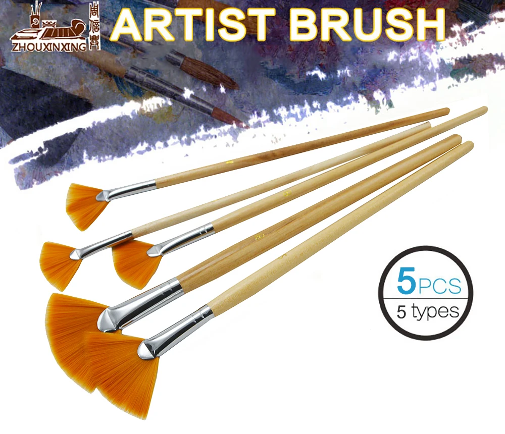 5 шт./компл. длинный нейлоновый веер в форме веера набор кистей для рисования