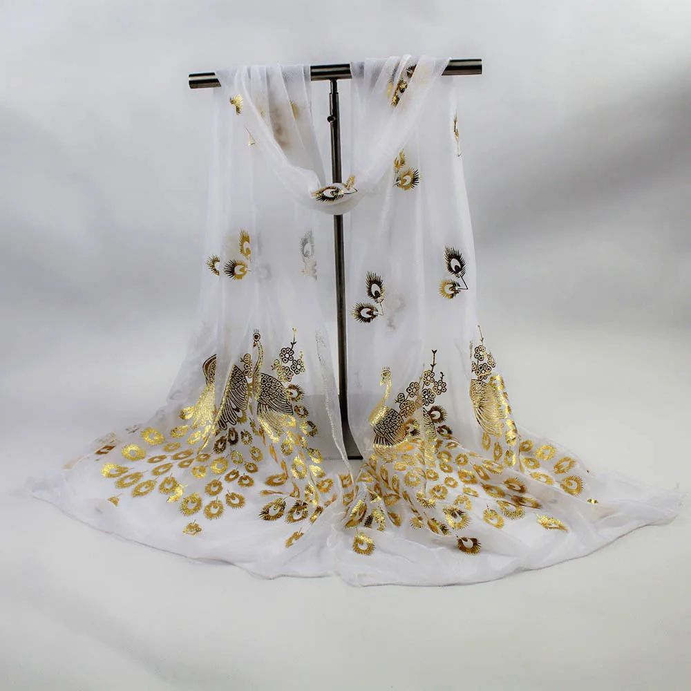 Новый дизайн женский шарф шифон павлиньи перья цветы вышитые кружева стильный