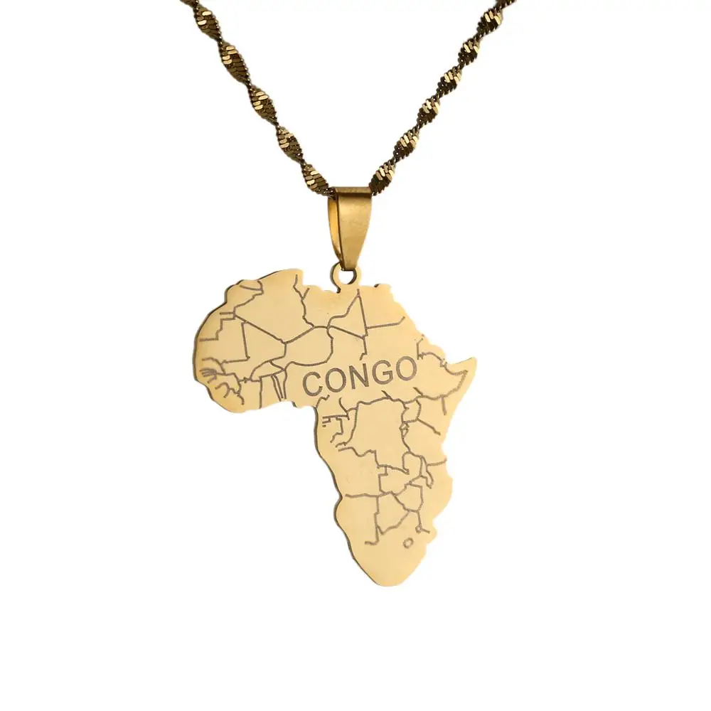 Нержавеющая сталь Африка Мода карта с Congo подвески ожерелья для женщин мужчин