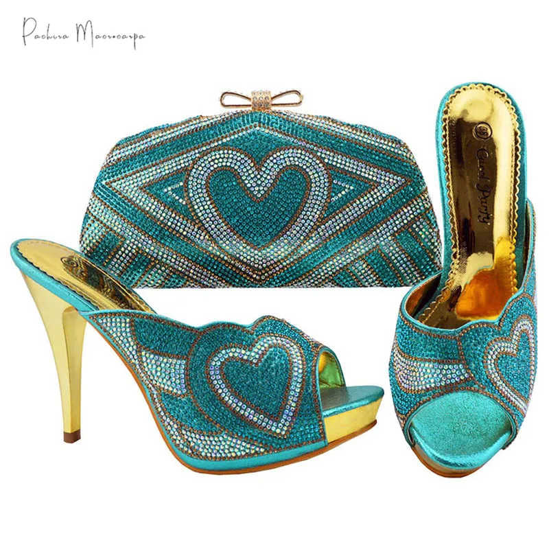 

Sky Blue High Quality Summer New Design Matching Slippers and Bag Set High Heels Matching Shoes and Bag Set for Wedding