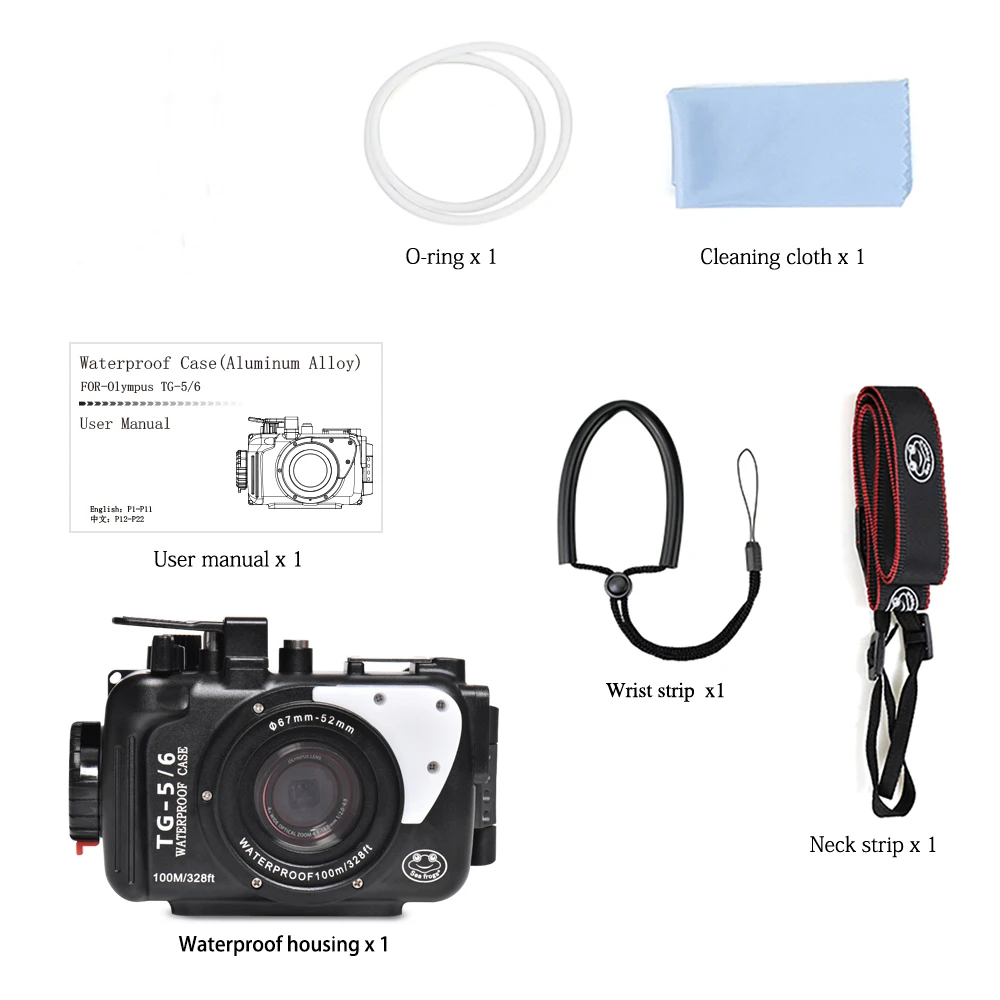 

Seafrogs 100 meter TG5 TG6 Aluminium Alloy Underwater Diving Waterproof Housing Case for Olympus TG-5 TG-6 Camera