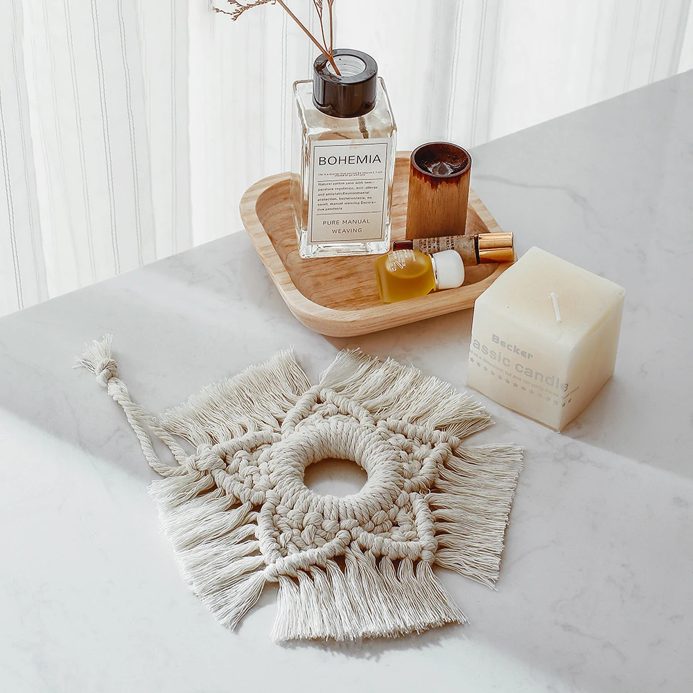 

INS European Style Macrame Cup Placemat Handmade Woven Coaster Pad Bohemia Table Mat Non-slip Insulation Mats For Dinning Table