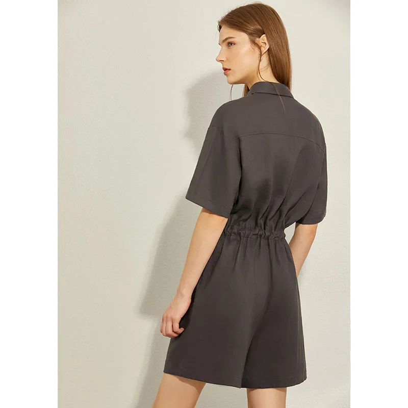 

AMII Minimalism Spring Summer Fashion Solid Lapel Women's Jumpsuit Causal Elastic Waist Shorts 12030203
