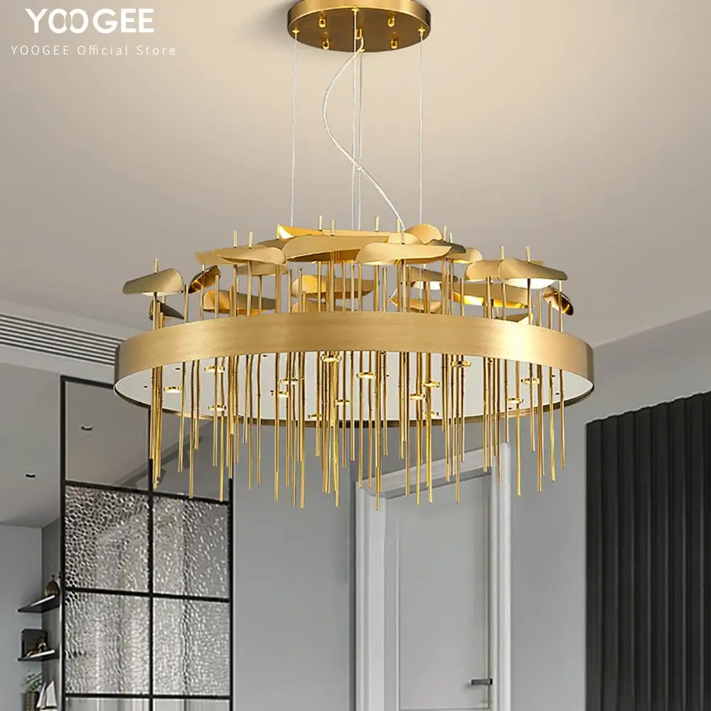 

YOOGEE Designer Gold Chandelier Kitchen Indoor Lighting Living room Round Chandeliers Home Decoration Lustre Restaurant HangLamp