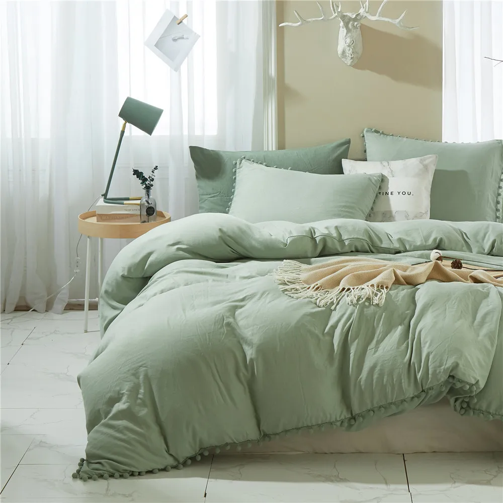

Solid Duvet Cover Bedding Set Color Optional King Queen Size Bedroom Set Bordered Balls Luxury European Quilt Cover Pillowcases