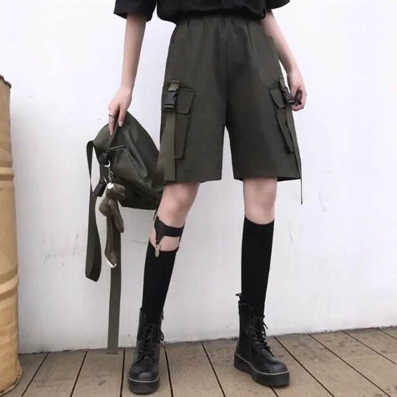 

Shorts Women Multi-pockets Punk Solid Chic Oversize 4XL Korean Tide Leisure Unisex Couples Harajuku Hip-hop Short Loose Ulzzang