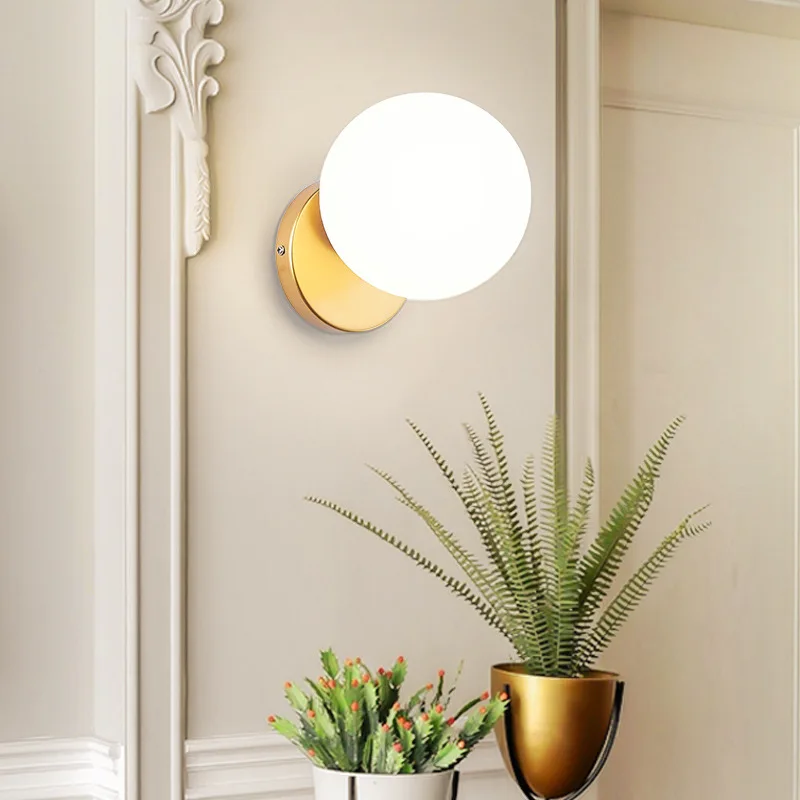 

Modern simple single-head wall lamp bedroom bedside lamp staircase lamp room lamp creative dome indoor lamp cross mirror