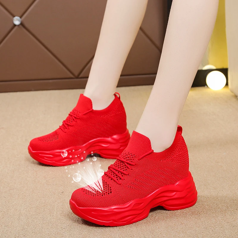 

Womens Sneakers Shoes Tennis Female Platform Roses Trainers 2021 Mesh Thick Sole Casual Black Lace-Up High Cotton Fabric Leisure