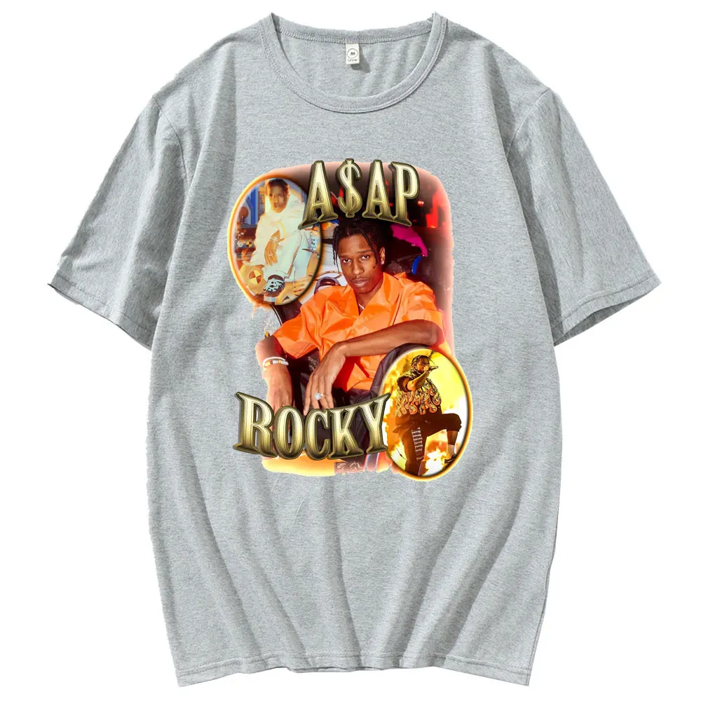 Rapper Asap Rocky Fashion Casual T-shirt Top Male Hip Hop Music Short Sleeve Female Black Crewneck Tshirt Spring Summer T Shirt images - 6