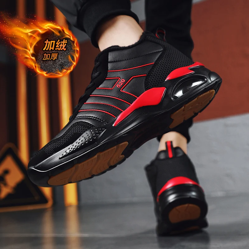 

2021 New Winter Plus Velvet Men Running Shoes High-top Sneakers Lace Up Tide Shoes Cotton Shoes Outdoor Air Cushion Sneakers Men