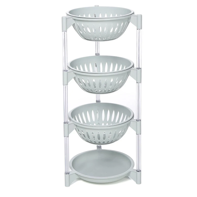 4 Layer Plastic Kitchen Shelf Storage Basket Fruit Snacks Vegetable Storage Basket Detachable Kitchen Floor Standing Rack