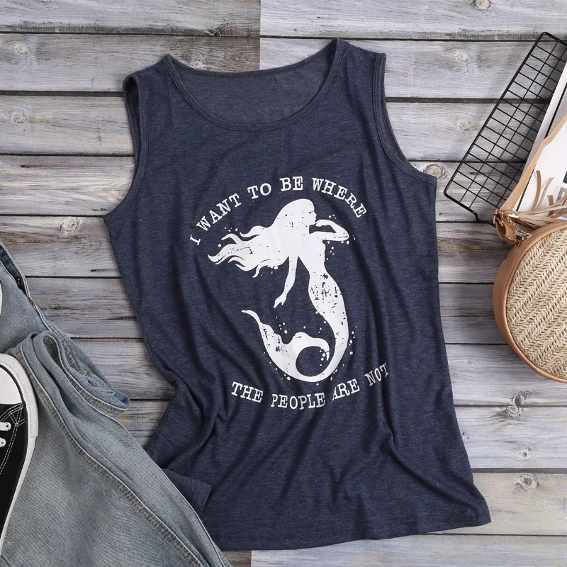 2020 повседневные футболки без рукавов с рисунком русалки джинсовые принтом
