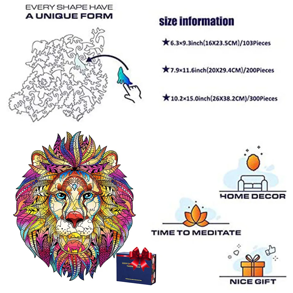 

Animal Wooden Puzzle Adults Children DIY Mysterious Lion Puzzles Cartoon Animal Combined Shaped Wood Jigsaw