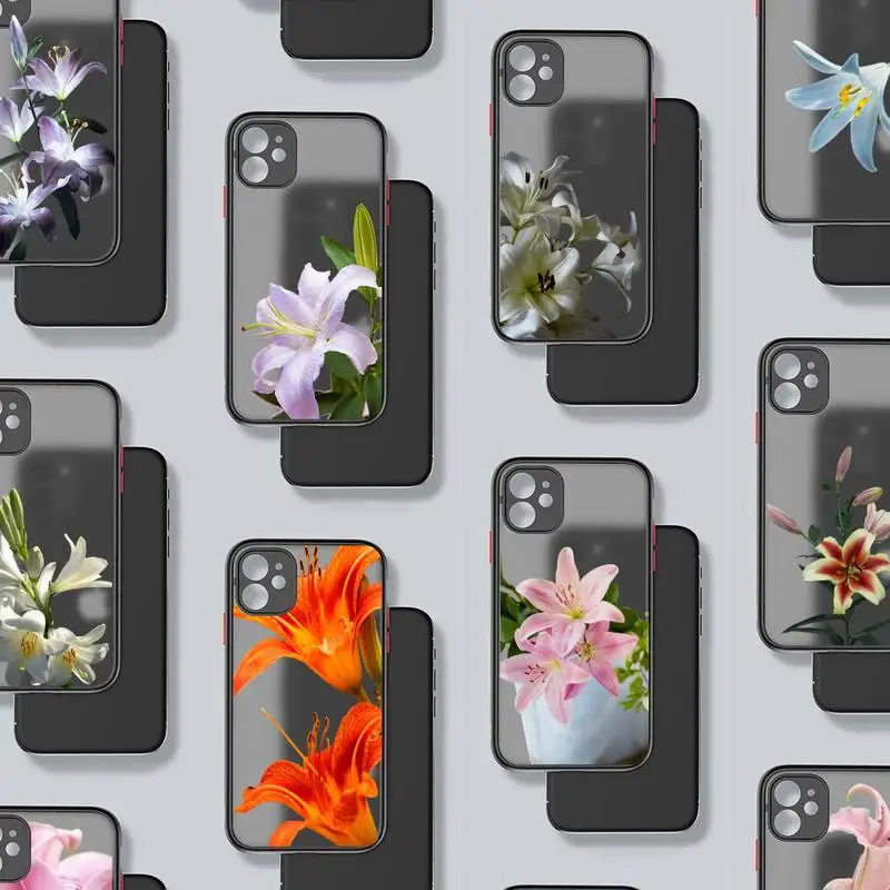 

Colorful Lily flower Phone Case Matte Transparent for iPhone 7 8 11 12 s mini pro X XS XR MAX Plus mobile bags