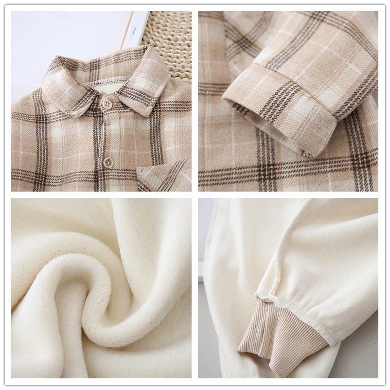 

HYLKIDHUOSE Baby Boys Clothing Sets 2020 Winter Warm Plush Plaid Shirt Pants Toddler Infant Clothes Children Kids Casual Clothes