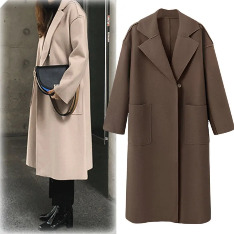 Женское шерстяное пальто повседневное Элегантное Длинное Пальто из кашемира в