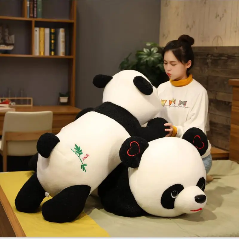 

1pcs 80cm/100cm Cute lying Panda Plush Toy Cartoon Stuffed Animal Panda with heart Soft Pillow Childlren Birthday Christmas Gift