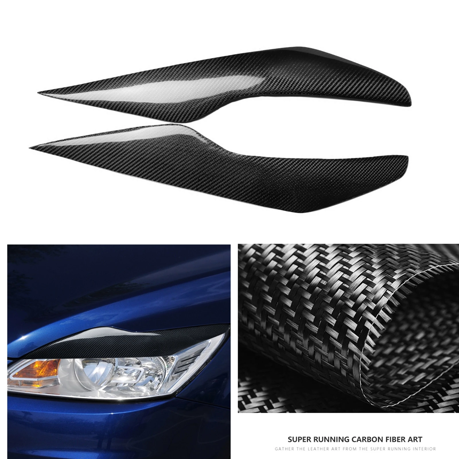 

For Ford Focus 2009-2013 Carbon Fiber Car Headlight Eyebrow Headlamp Eyelid Trim Front Head Light Lamp Brow Cover Strip Sticker