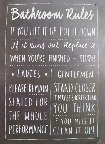 

Bathroom Rules Novelty Metal Sign Wall Plaque Steel Poster 12x8 Inches