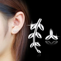 925 sterling silver jewelry stud earrings high quality retro simple flower leaf tremella earrings jewelry