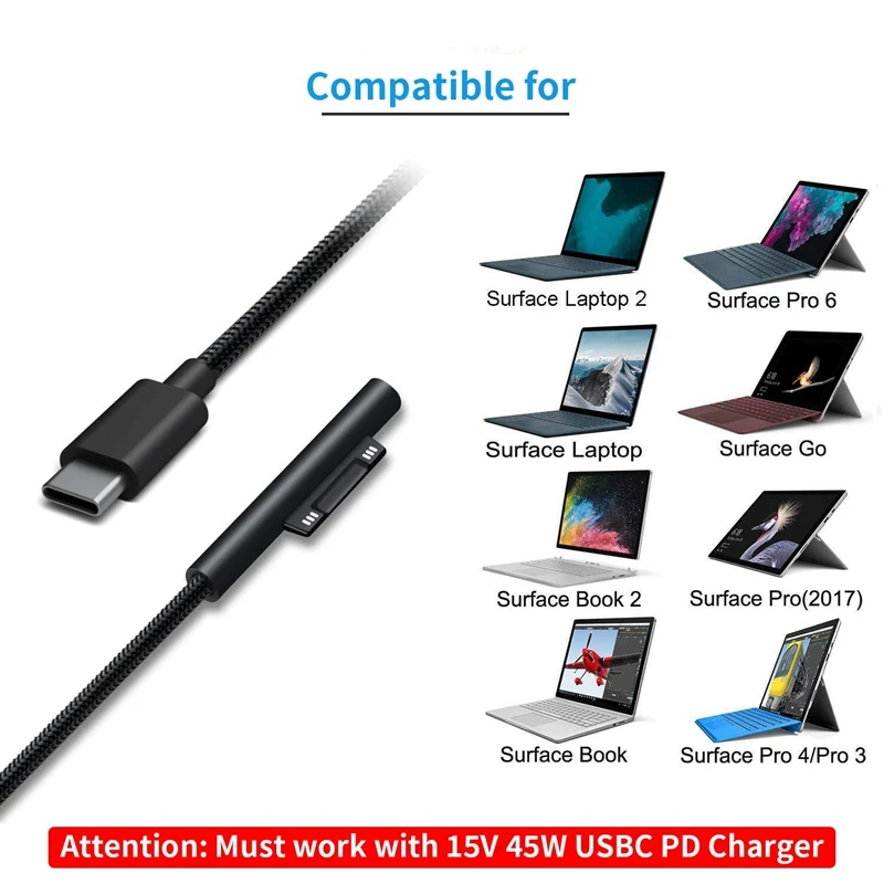 USB кабель с нейлоновой оплеткой USB-C зарядный для Microsoft Surface Pro 6/5/4/3 поверхность